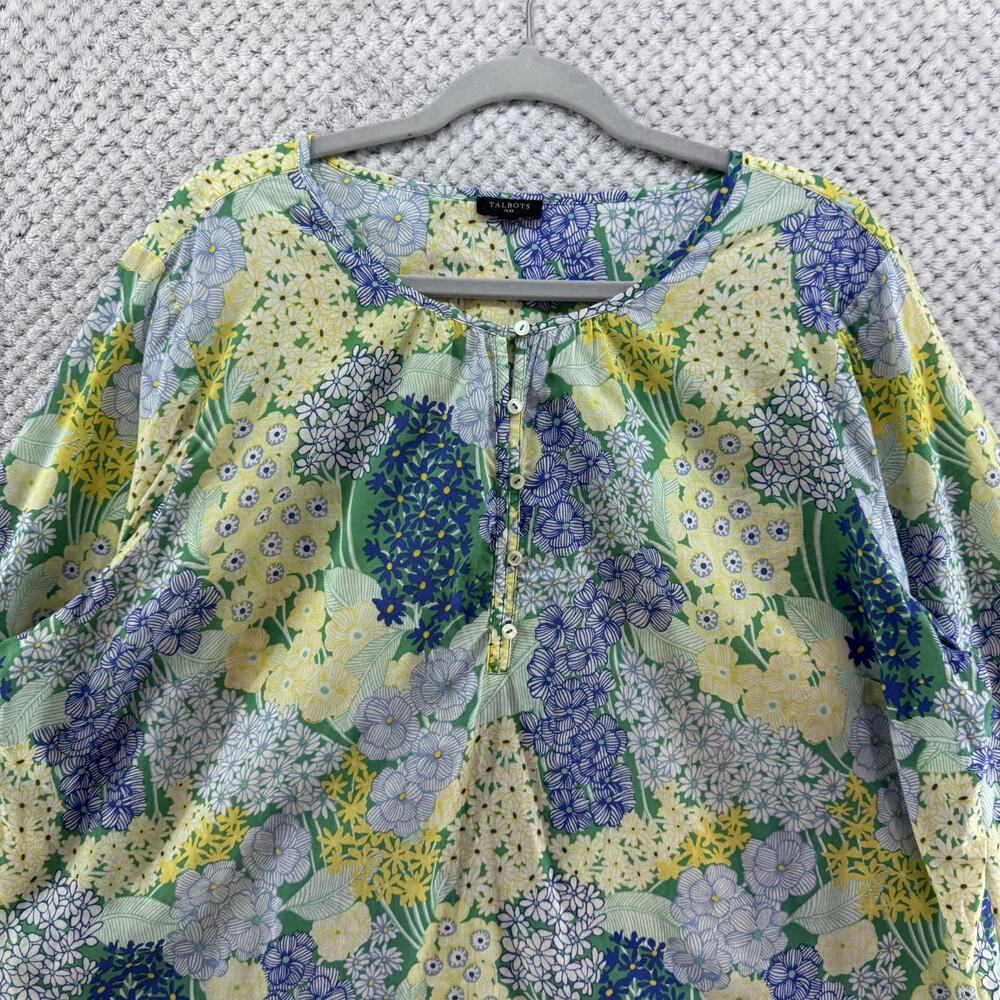 Talbots Top Womens Plus 3X Blue Spring Floral Popover Round Neck Long Sleeve - Picture 3 of 12